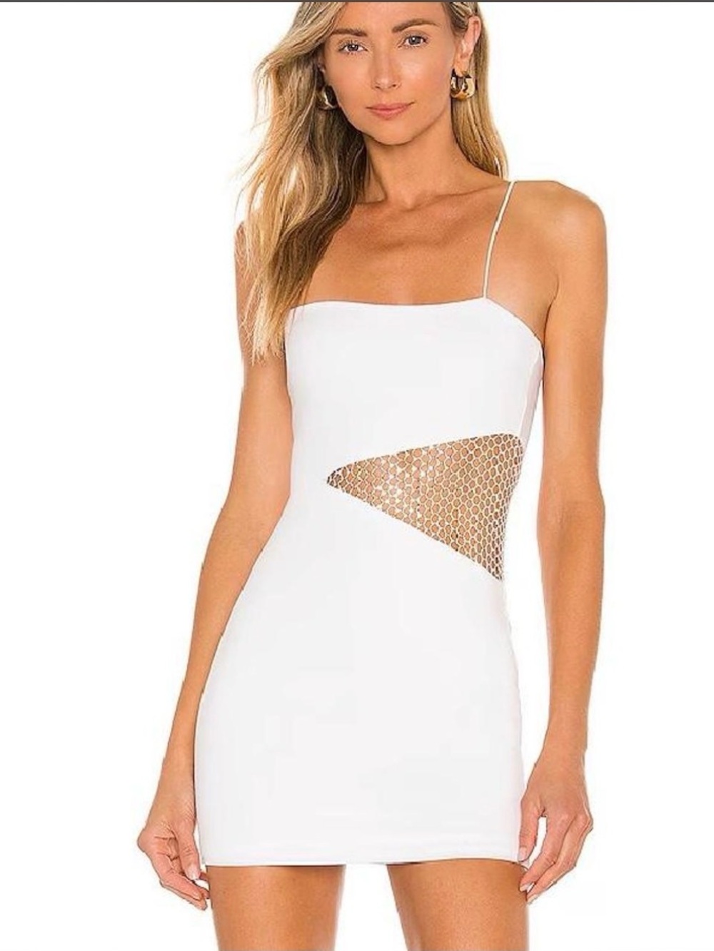 Superdown Revolve Cia Mini White Mini Dress with Mesh Panel